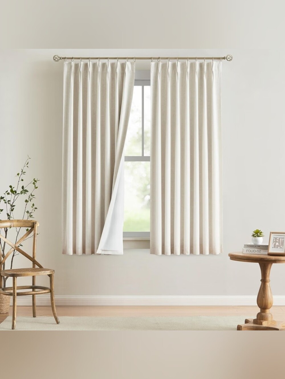 Pinch Pleated Full Blackout Curtains Linen Blended, 2 Panels, 40"Wx72"L